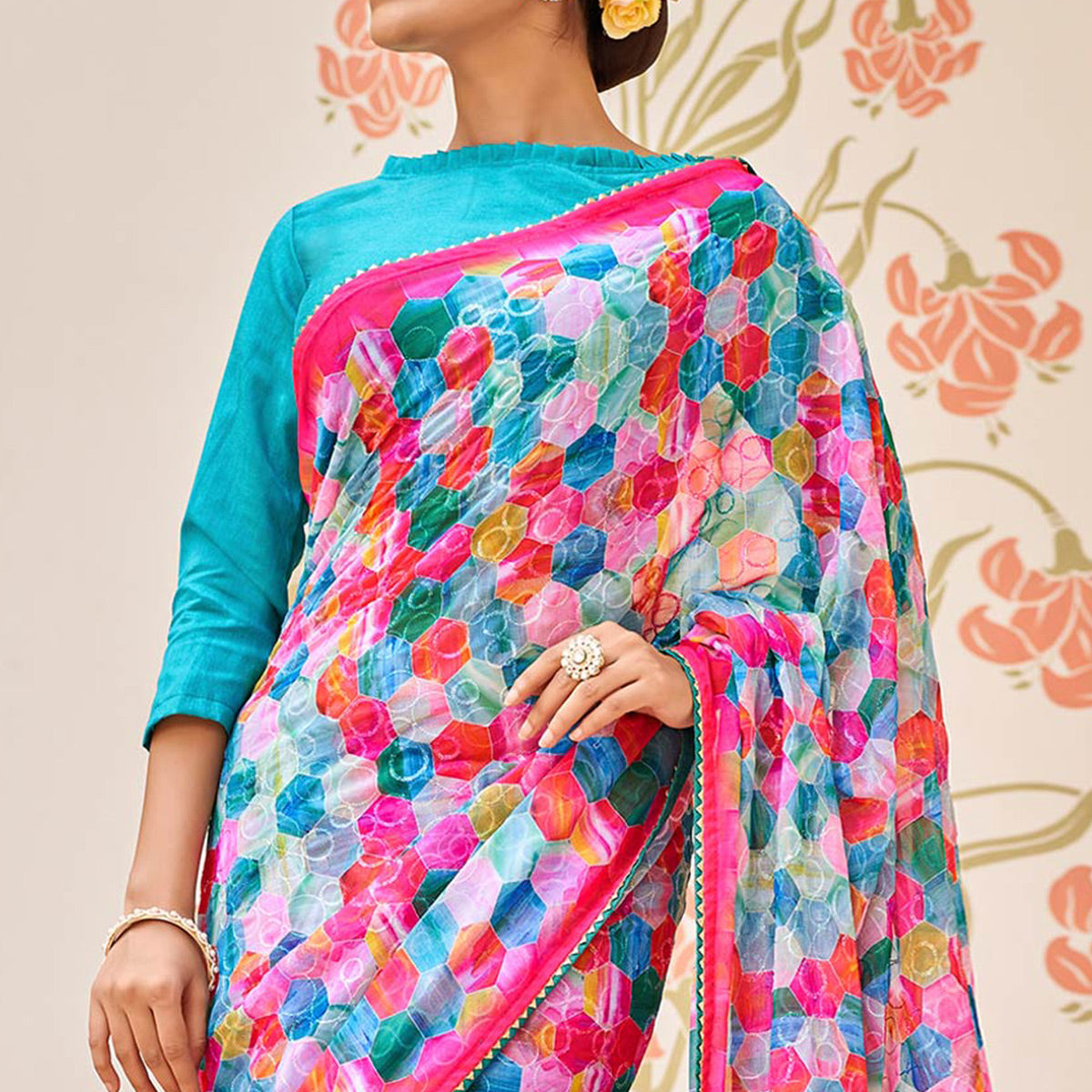 Multicolor Sequins Embroidered Georgette Saree