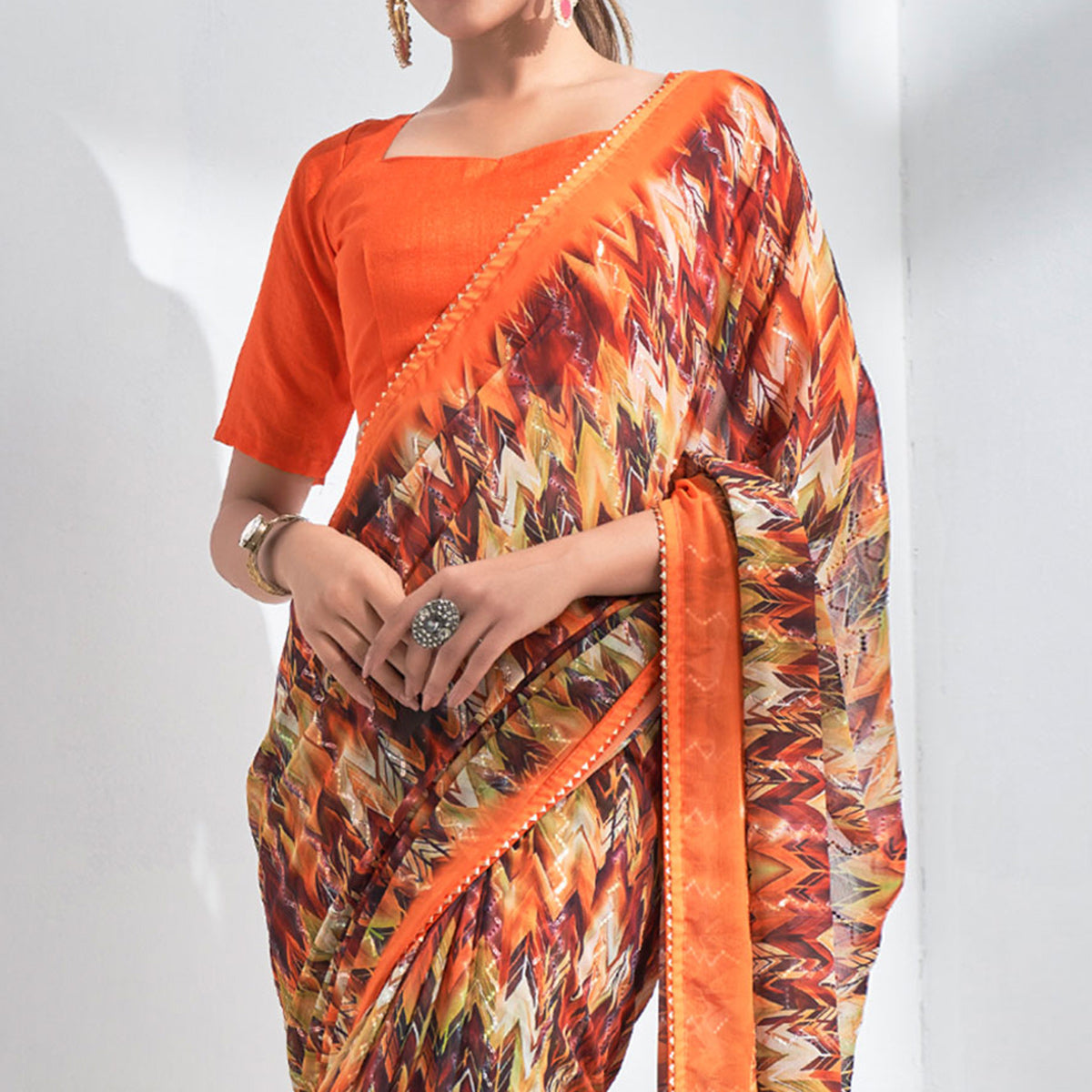 Multicolor Sequins Embroidered Georgette Saree