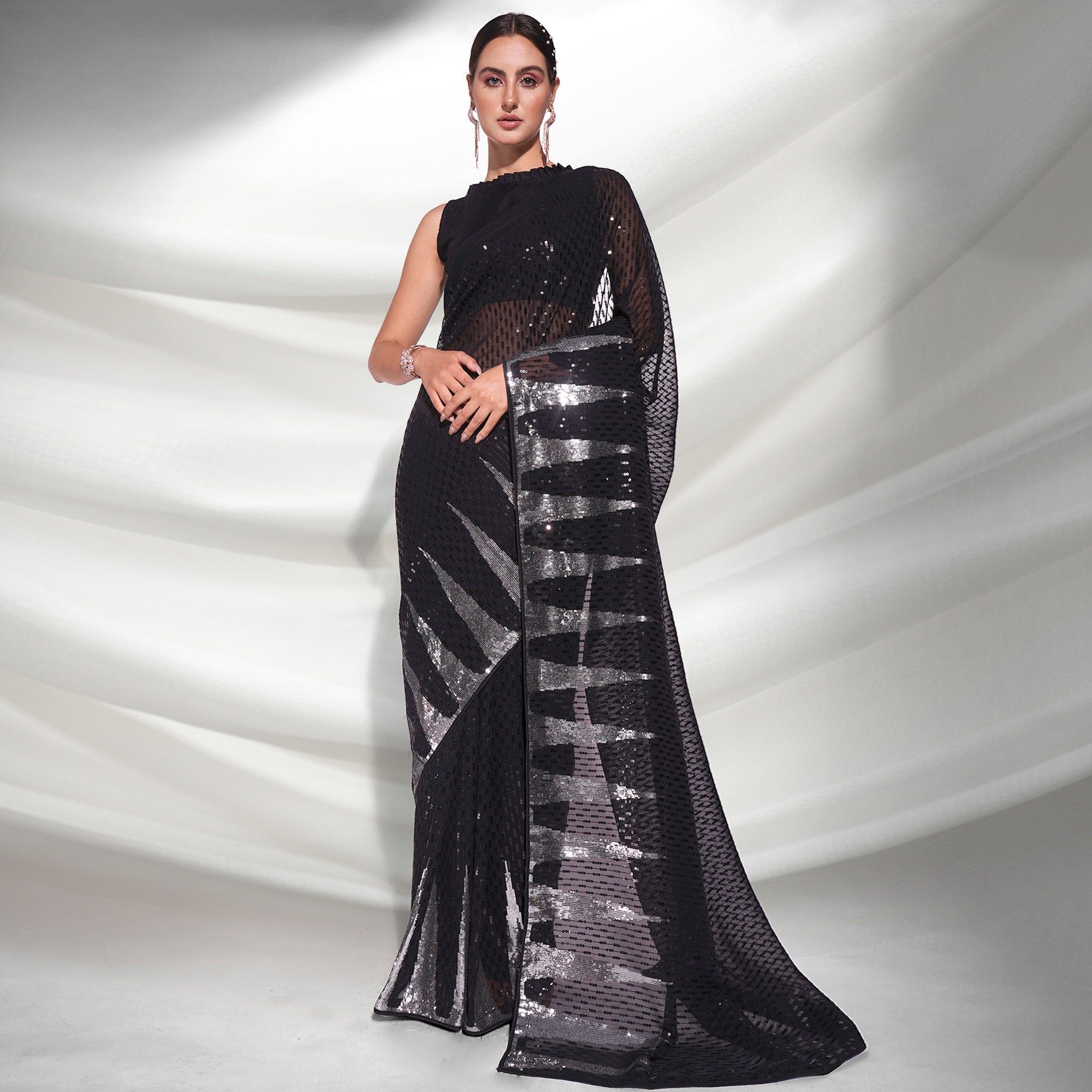 Black Sequins Embroidered Georgette Saree