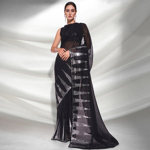 Black Sequins Embroidered Georgette Saree