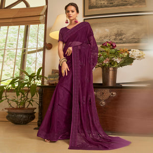 Wine Embroidered Georgette Saree