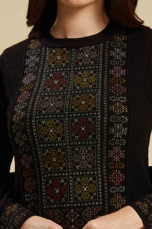 Black Woven Woolen Straight Salwar Suit