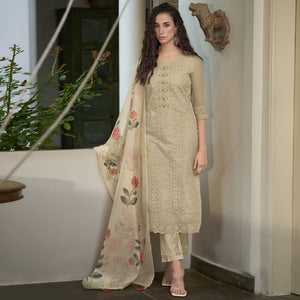 Cream Chikankari With Handwork Organza Salwar Suit