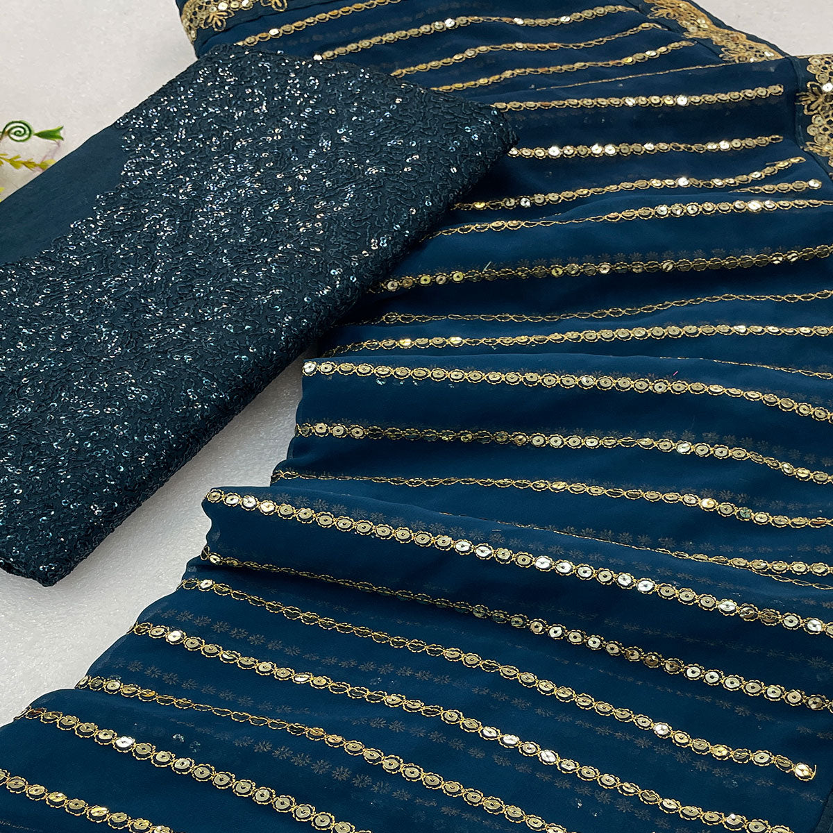 Morpich Sequins Embroidered Georgette Saree