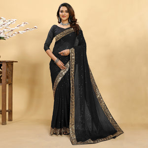Black Sequins Embroidered Georgette Saree