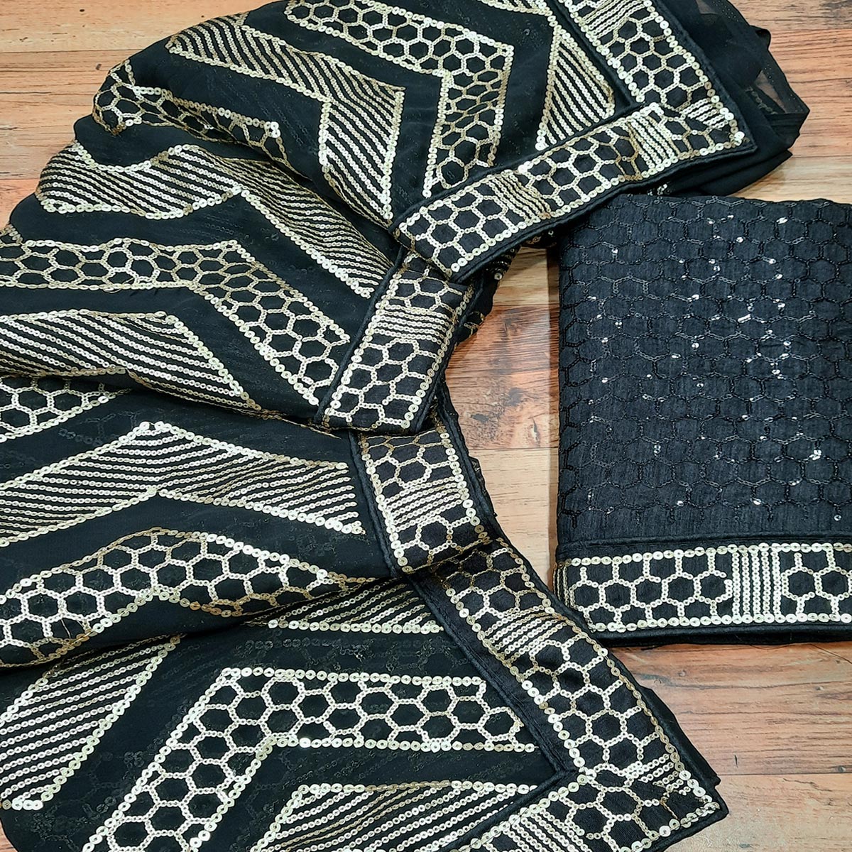 Black Sequins Embroidered Georgette Saree