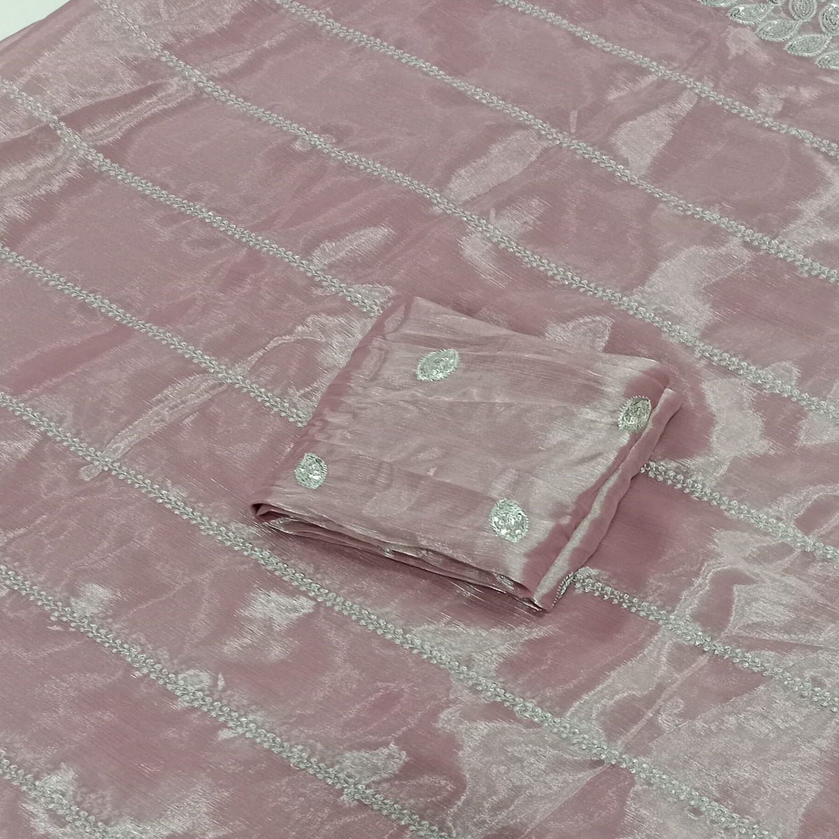 Light Mauve Embroidered Chiffon Saree With Sequins Border