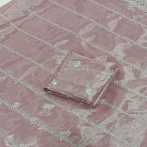 Light Mauve Embroidered Chiffon Saree With Sequins Border