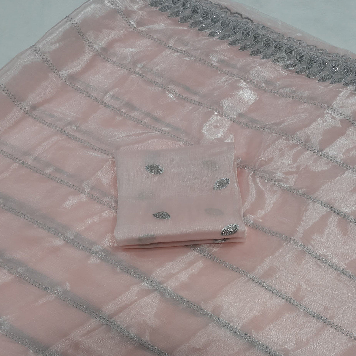 Peach Embroidered Chiffon Saree With Sequins Border