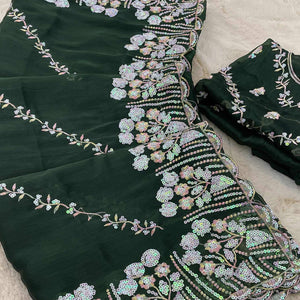 Green Sequins Embroidered Chiffon Saree