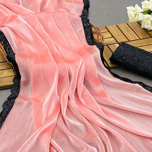 Peach Sequins Embroidered Chiffon Saree