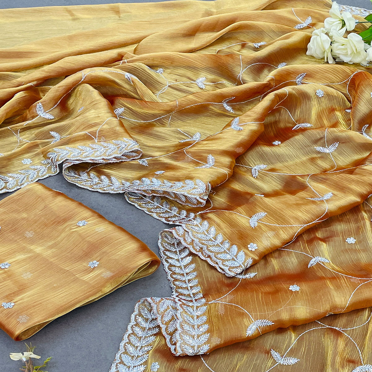 Golden Sequins Embroidered Chiffon Saree