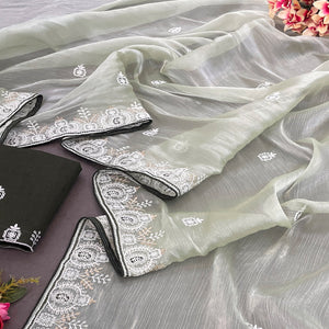 Green Sequins Embroidered Chiffon Silk Saree