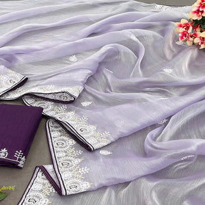 Lavender Sequins Embroidered Chiffon Silk Saree