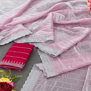 Pink Sequins Embroidered Chiffon Silk Saree