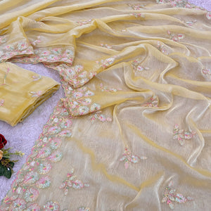 Yellow Sequins Embroidered Chiffon Saree