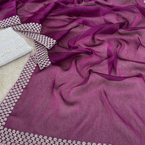 Purple Sequins Embroidered Chiffon Saree
