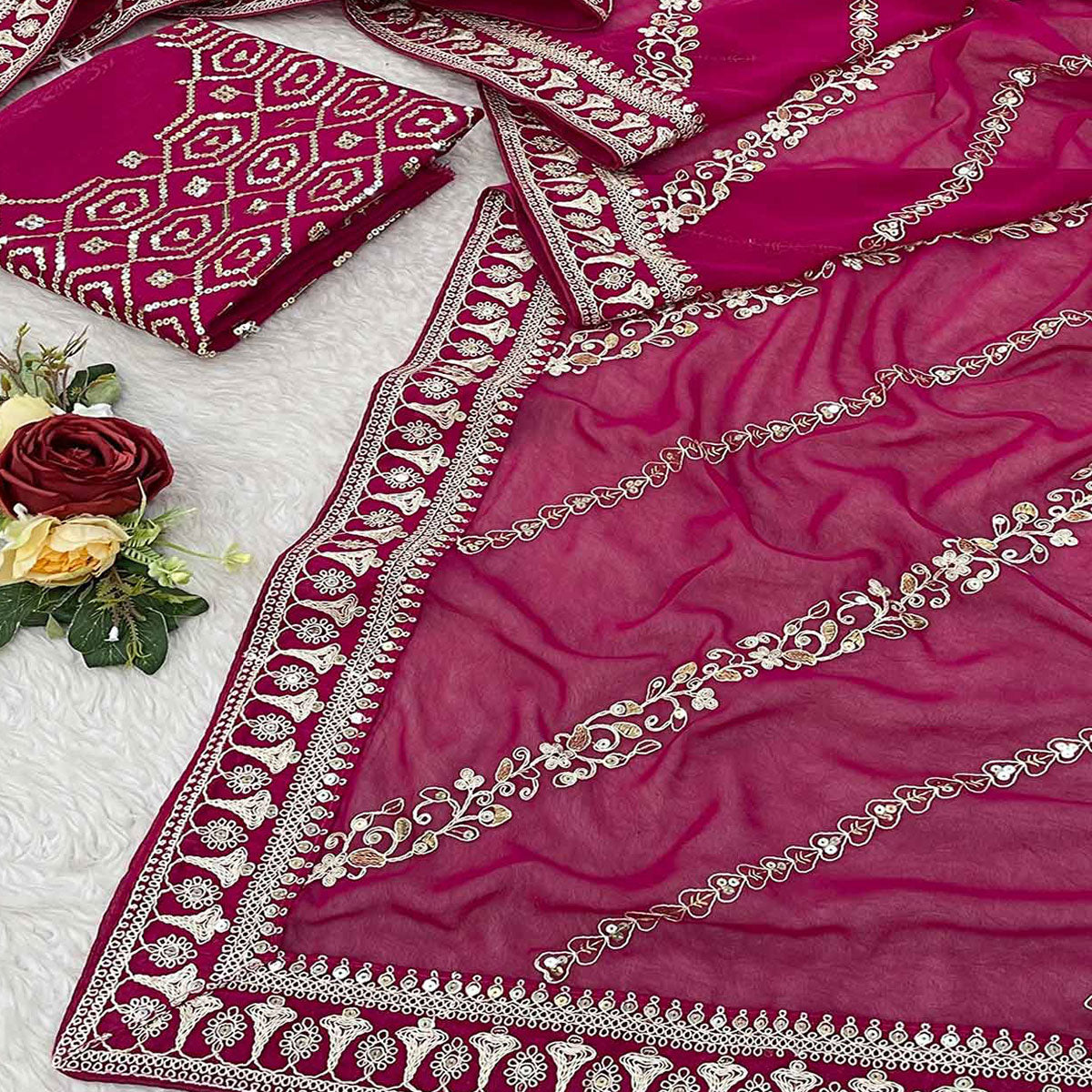 Pink Sequins Embroidered Georgette Saree