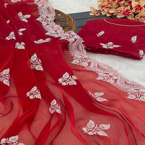 Maroon Sequins Embroidered Chiffon Saree