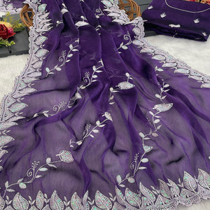 Purple Sequins Embroidered Chiffon Saree