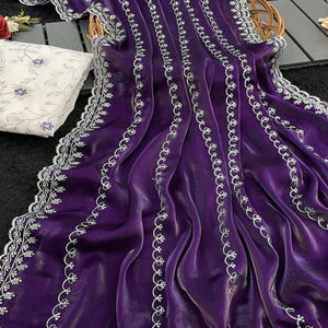 Purple Sequins Embroidered Satin Saree