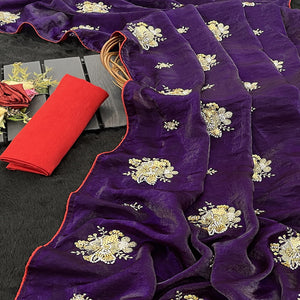 Party Wear Purple Satin Silk Saree with Intricate Bead and Sequin Detailing