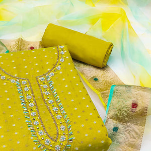 Green Woven With Handwork Modal Dress Material