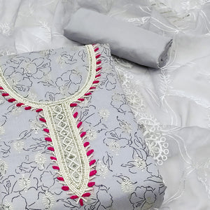 Grey Floral Printed Modal Dress Material