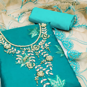 Turquoise Woven Organza Dress Material