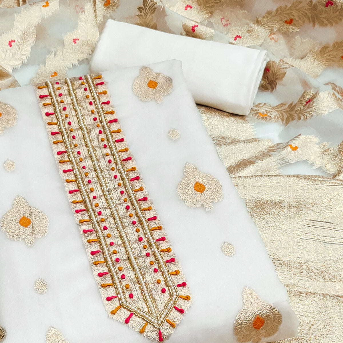 White Woven Organza Dress Material