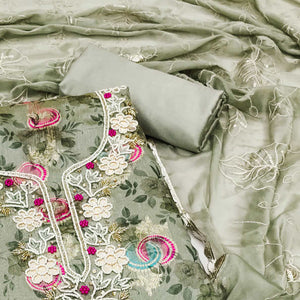 Green Woven Chanderi Silk Dress Material