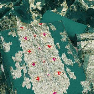 Morpich Green Woven Organza Dress Material