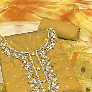 Yellow Woven Chanderi Silk Dress Material