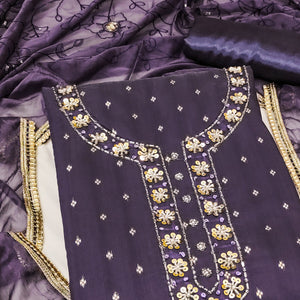Purple Woven Chanderi Silk Dress Material