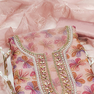 Light Mauve Sequins Embroidered Organza Dress Material