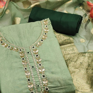 Green Floral Digital Printed With Handwork Pure Cotton Dress Material