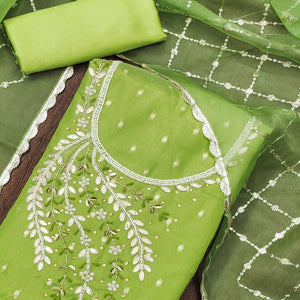 Green Woven With Handwork Shimmer Banarasi Silk Material Material