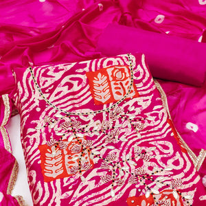 Pink Printed With Handwork Cotton Silk Dress Material