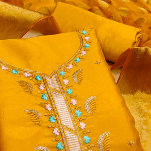 Mustard Floral Sequins Embroidered Viscose Dress Material