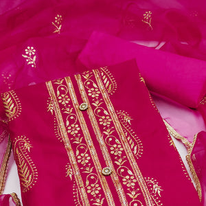 Pink Floral Sequins Embroidered Cotton Silk Dress Material