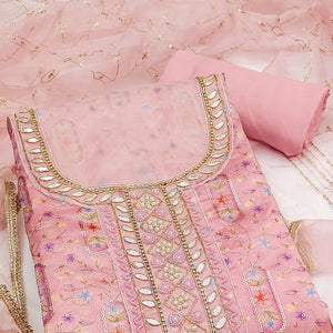 Pink Floral Sequins Embroidery With Handwork Viscose Dress Material