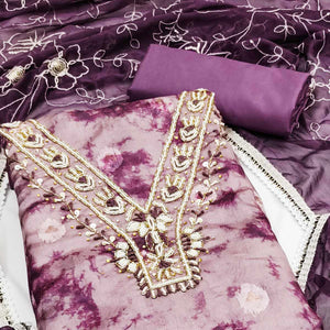 Wine Digital Printed With Handwork Organza Dress Material