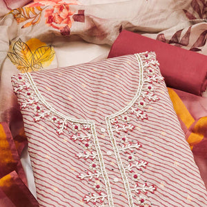 Dark Peach Digital Printed With Handwork Modal Chanderi Silk Dress Material