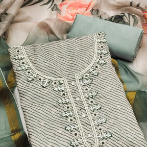 Dusty Green Digital Printed With Handwork Modal Chanderi Silk Dress Material