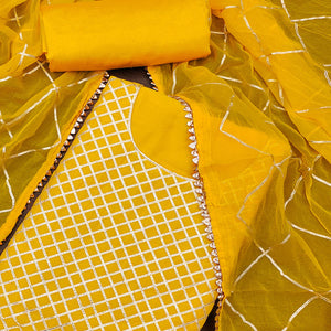 Yellow Dress Material in Modal Chanderi Silk With Traditional Gota Patti Embellishments