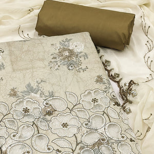 Mehendi Green Floral Cambric Cotton Dress Material With Elegant Embroidery Work