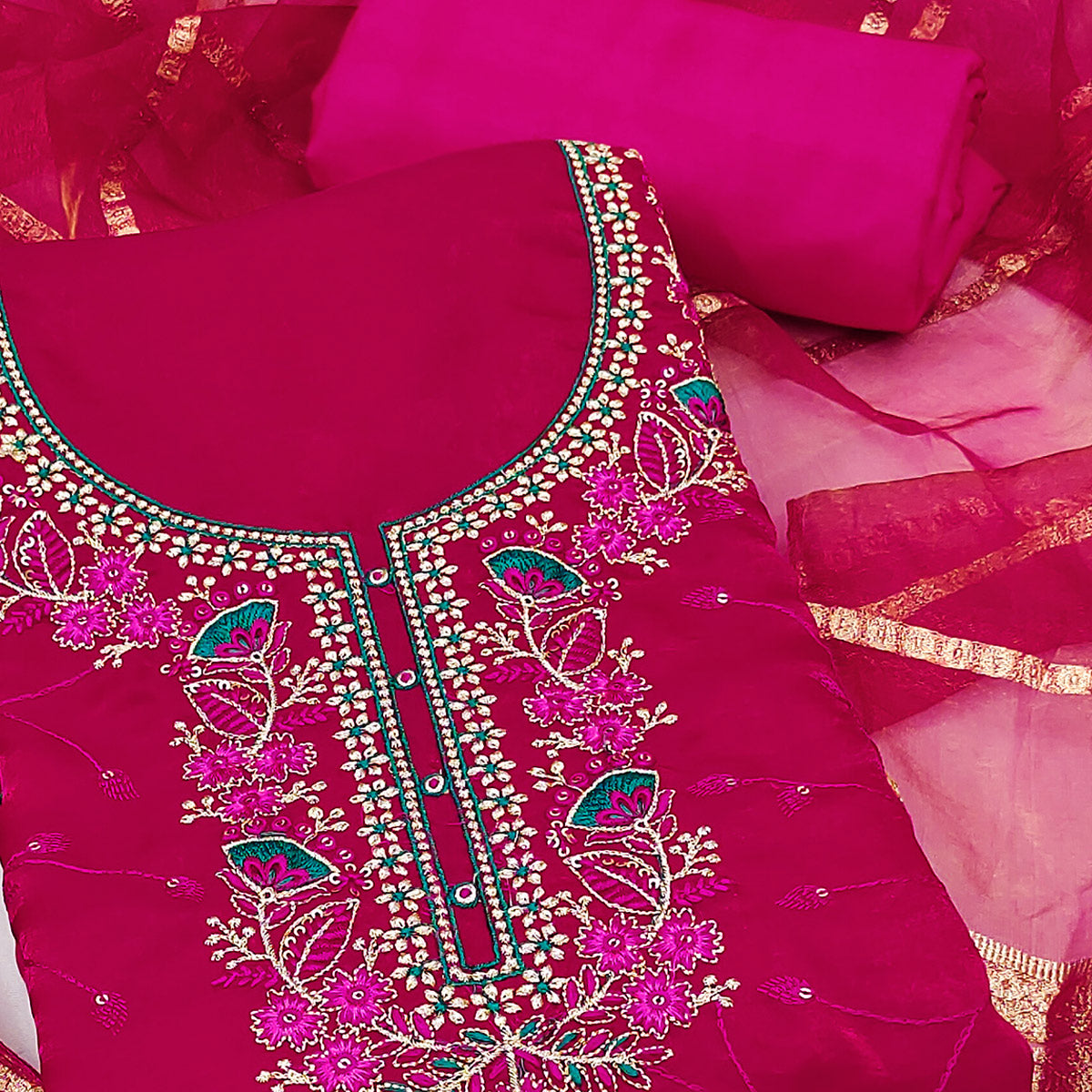 Pink Georgette Silk Dress Material Beautified With Floral Sequins Embroidery