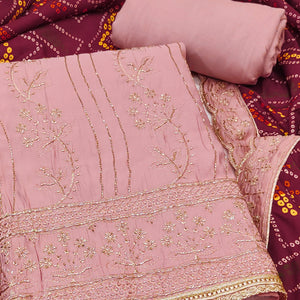 Peach Cotton Silk Dress Material Embellished With Elegant Floral Hand Embroidery Work