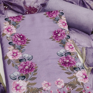 Lavender Rayon Fabric with Floral Print Dress Material