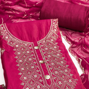Stylish Pink Floral Embroidered Viscose Dress Material Showcasing Elegant Cutdana Handwork